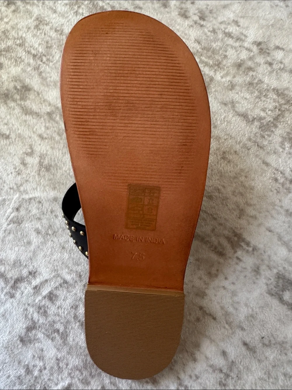 Free People Black Leather Studded Toe-Loop Sandals with Tan Footbed